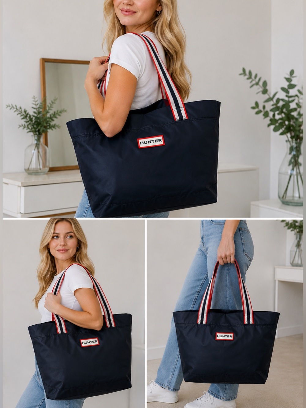 NWT Hunter Original Large Nylon Tote Bag Navy Red White Logo Travel Bag